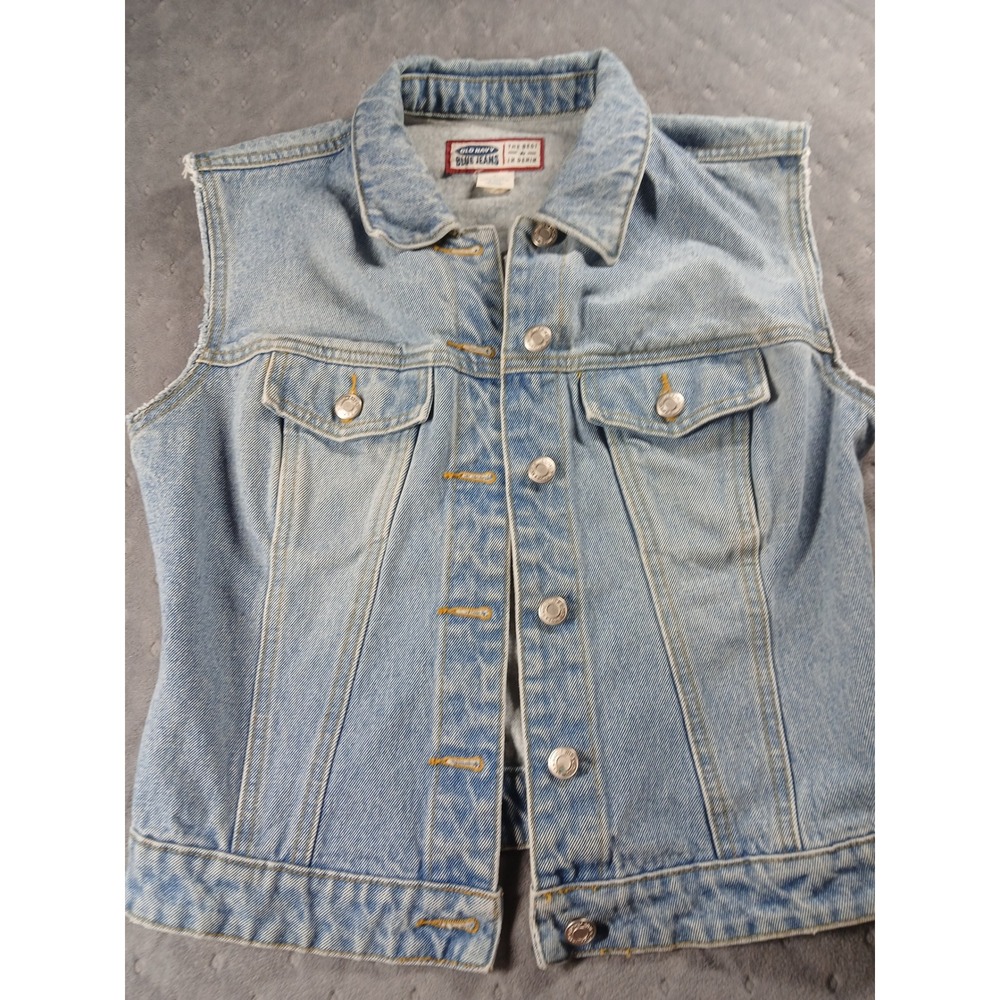 VTG Old Navy Blue Jeans Light Wash Denim Vest Sleeveless Trucker Jacket Small - Picture 3 of 6